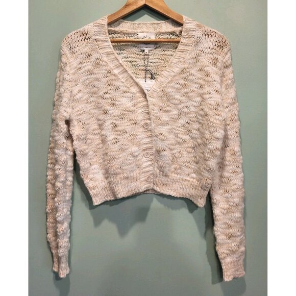 New Lili Sidonio Anthropologie Cream Crop Cardigan Sweater Sz M - Picture 1 of 9